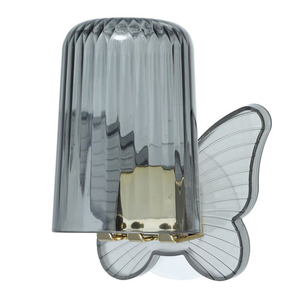 1 Set Bathrooms Cute Wall Mounted Toothbrush Holder with Cup Gray 4.33"x3.35"